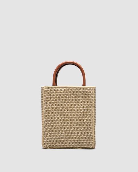 Сумка жіноча Leather-Trimmed Raffia Mini Tote Bag 99826-1165272 фото