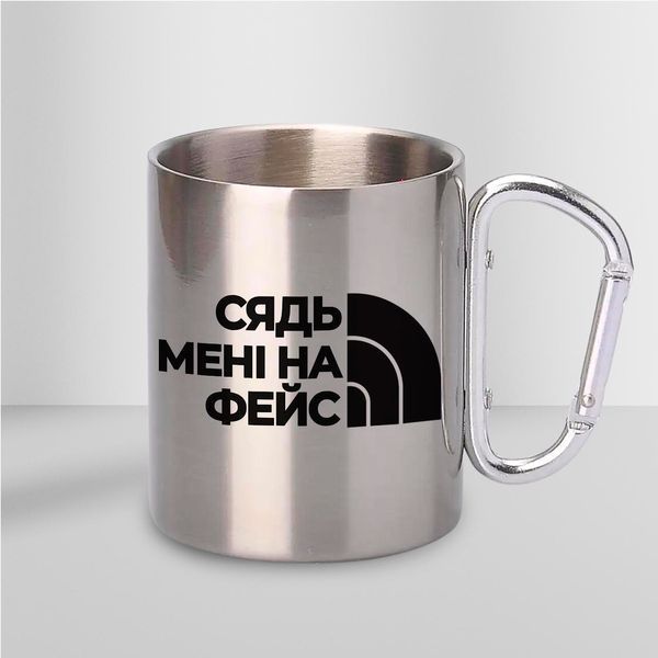 Кружка металева з карабіном На фейс 300 мл Срібляста krM0508-S krM0508-S фото