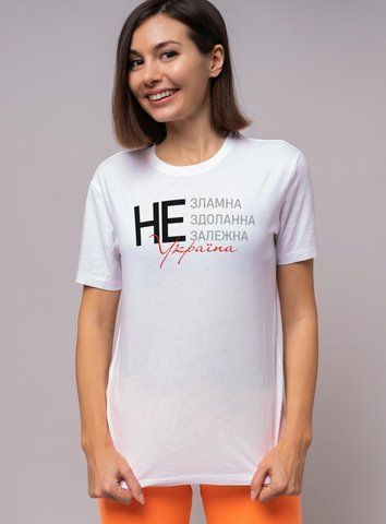 Футболка жіноча із патріотичним принтом НЕ Зламна Україна Біла XS fW049 fW049 фото