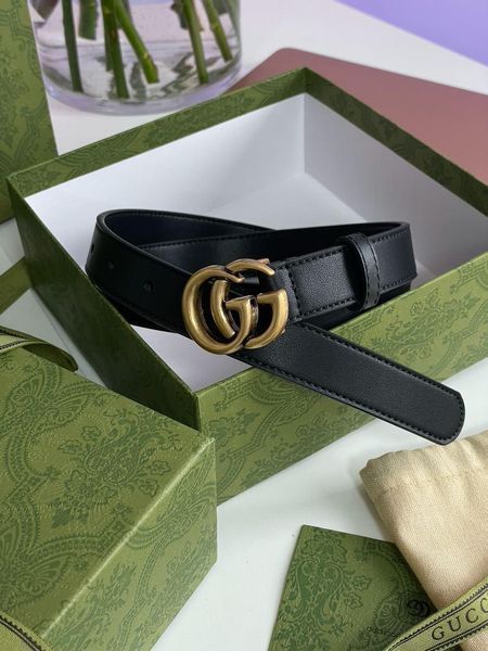 Ремінь Leather Belt With Double G Gold Buckle 66142 фото