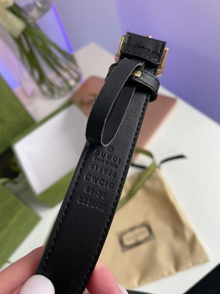 Ремінь Leather Belt With Double G Gold Buckle 66142 фото