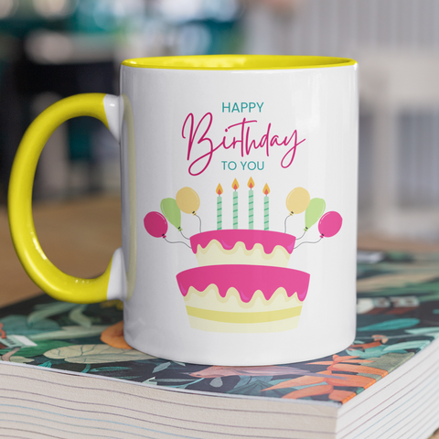 Чашка керамічна Happy Birthday To you 330мл Жовта ручка kr0418-Yell kr0418-Yell фото