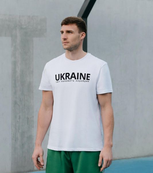 Футболка чоловіча із патріотичним принтом UKRAINE світ належить хоробрим Біла XS fm007 fm007 фото