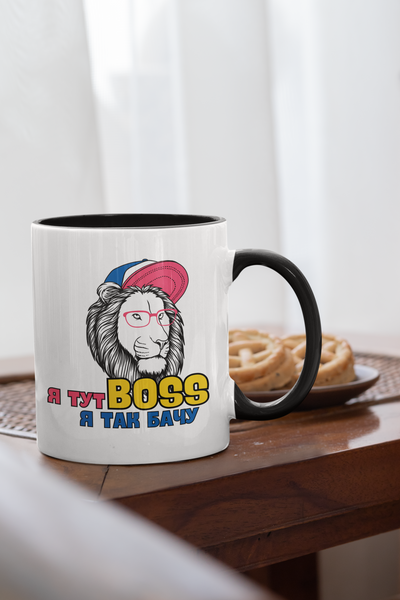 Чашка керамічна Я тут Boss 330мл Чорна ручка kr0308-BL kr0308-BL фото