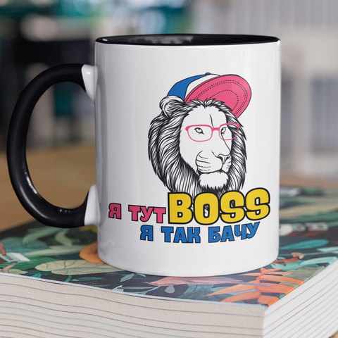 Чашка керамічна Я тут Boss 330мл Чорна ручка kr0308-BL kr0308-BL фото